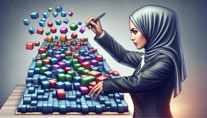 Debt Consolidation Success: Effective Strategies on a Budget | DCL Person organizing colorful debt blocks into one streamlined block, symbolizing debt consolidation.