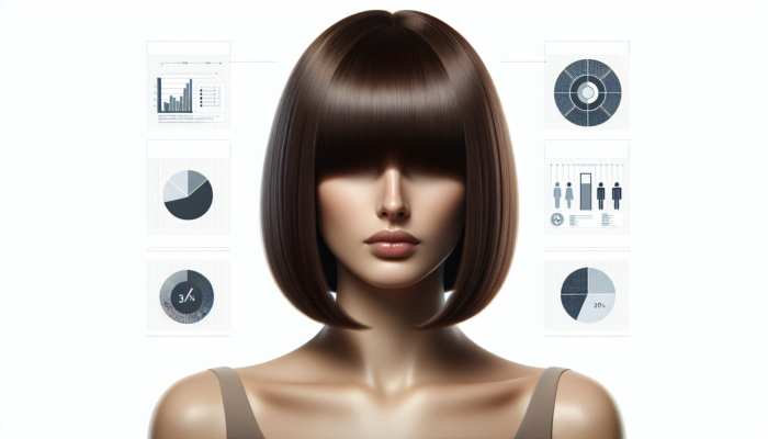 Sleek blunt bob haircut with straight edges, rich brunette color, elegantly framing an oval face.