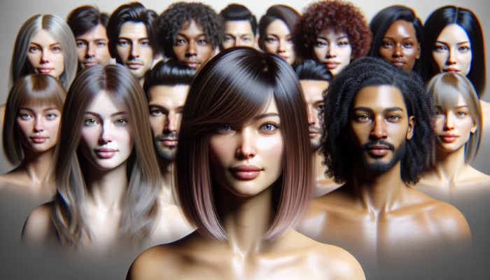 Diverse group with fine, thick, curly, straight hair, styled in medium layered haircuts showing volume, softness, sleekness.