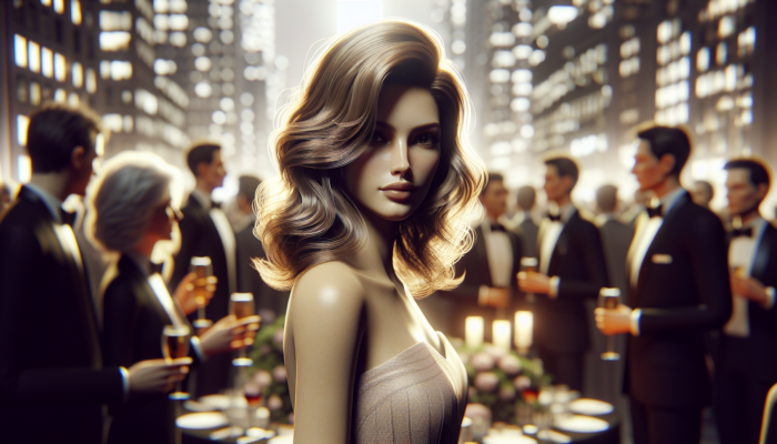 Woman with medium length hair in soft, romantic waves at a glamorous NYC gala, showcasing unique flair.