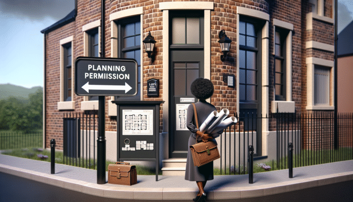 Person submitting loft conversion plans at local planning authority office.