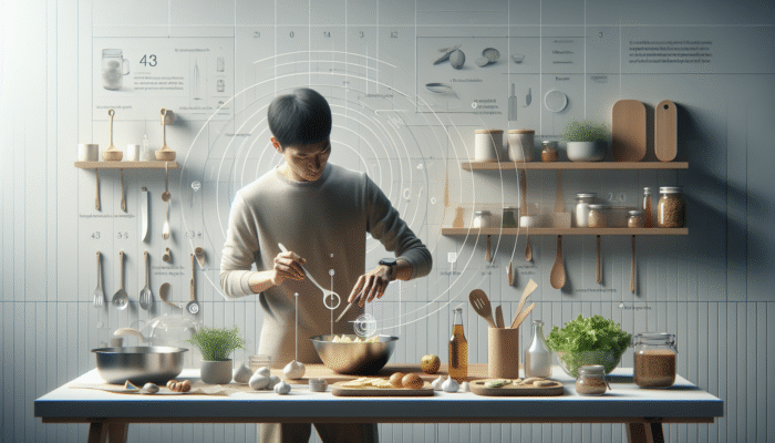 A person cooking efficiently in a minimalist kitchen with limited resources.