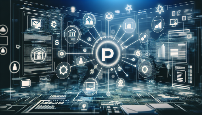 A digital P2P lending platform interface with graphs, profiles, and abstract financial symbols.