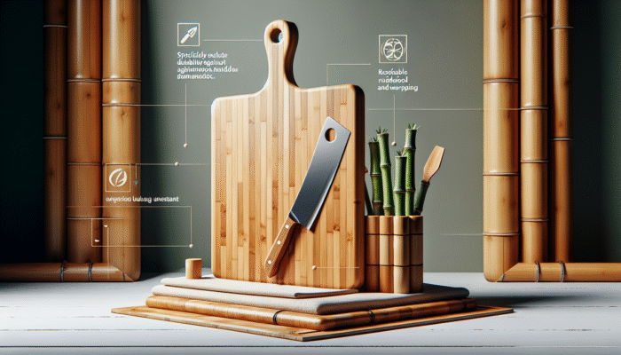 A durable hardwood and bamboo cutting board resisting knife marks and warping, promoting kitchen sustainability.