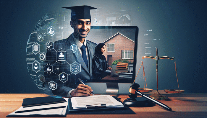 A solicitor using digital tools for a remote UK home sale, assisting client via video call.