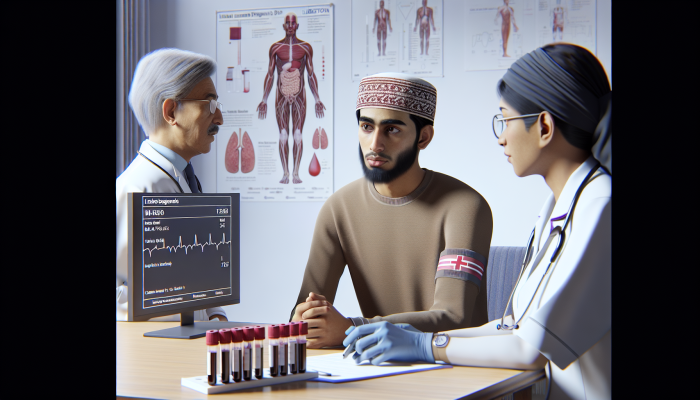 Medical setup in Ilkeston for Vitamin B12 deficiency diagnosis, including blood tests and patient consultation.