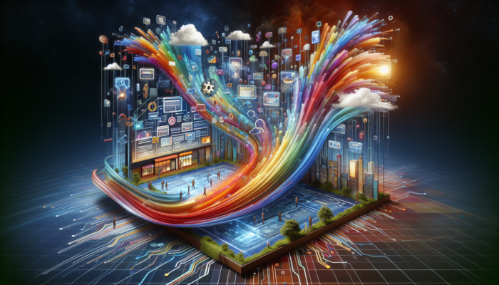 A digital interface linking Google Business Profile to Google Ads, featuring graphs and ads directing to a retail store.