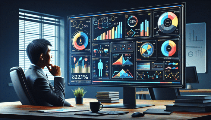 A digital dashboard showing real-time PPC campaign analytics, including traffic, conversion rates, and ROI, viewed by a client.