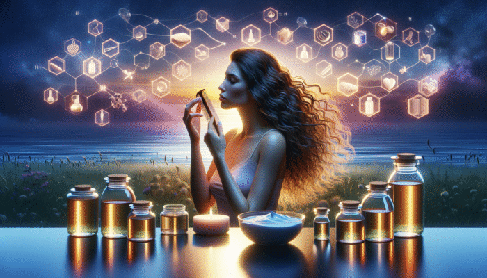 Person applying leave-in conditioner to wavy hair, detangling with a wide-tooth comb, surrounded by natural oils and proteins.