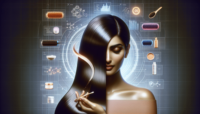 Woman applying keratin hair mask, transforming dull hair to vibrant, strong strands.