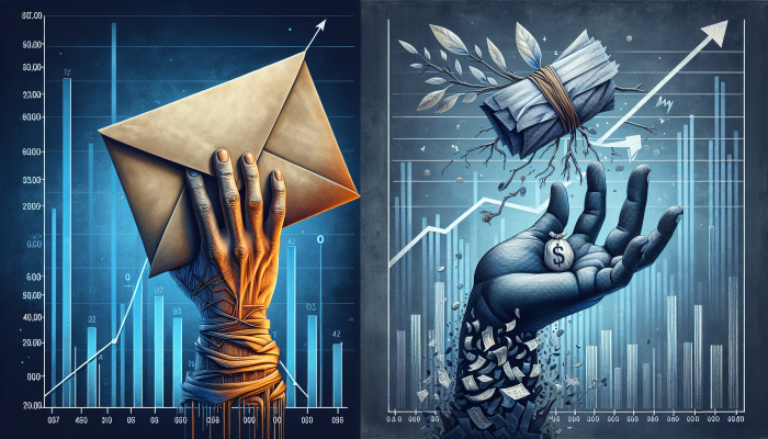 Two hands holding loan documents showing 10% and 5% APR effects on monthly payments, with financial charts.