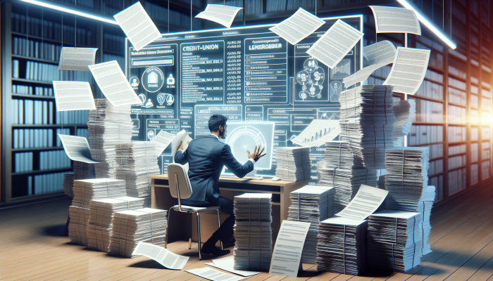 A person comparing APR rates from various lenders in a study room filled with documents and a computer.