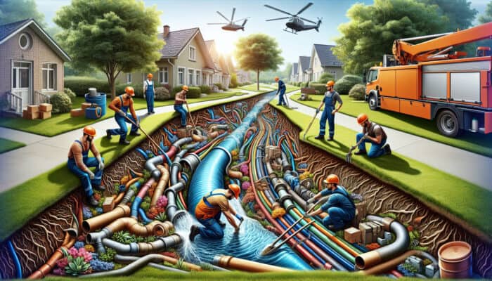 Skilled technicians using trenchless technology to repair pipe damage from tree roots, minimising yard disruption in Langley.