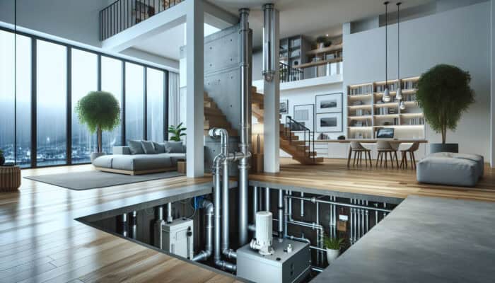Modern Port Moody home interior featuring sump pump and French drain system managing water flow.