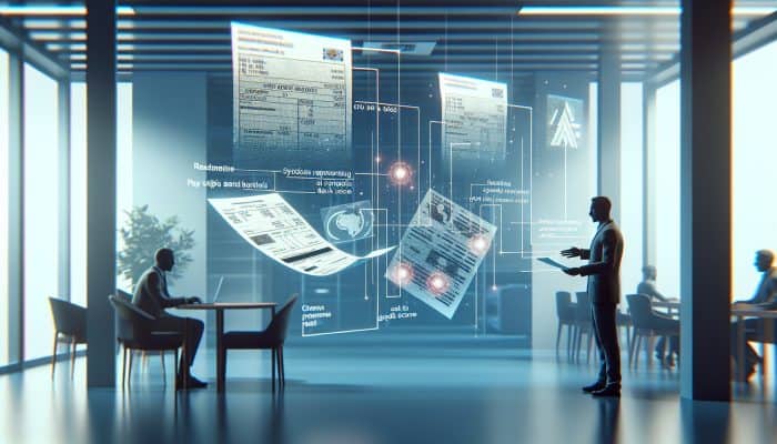 Can Beginners Qualify for Debt Consolidation Loans: UK Guide | DCL Person presenting financial documents to lender in a modern UK bank, showing steady income and good credit score.