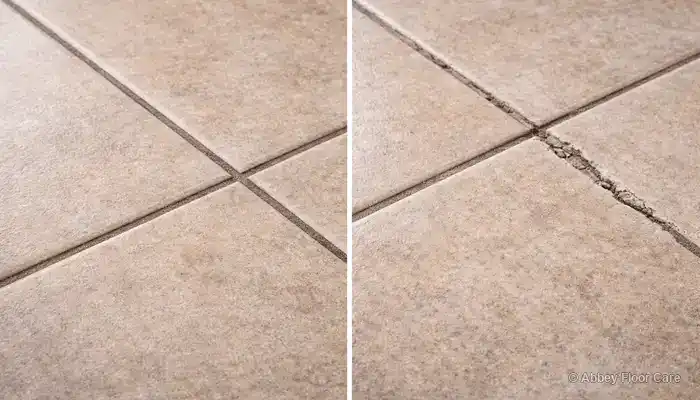Surface wear compared with damaged grout on tiled floors