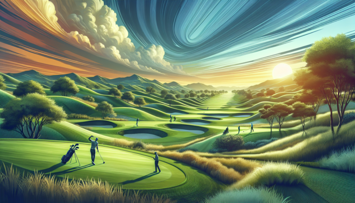 Vibrant Zebula Golf Course featuring lush irrigated fairways, golfers on pristine greens, and efficient drainage under a dynamic sky.