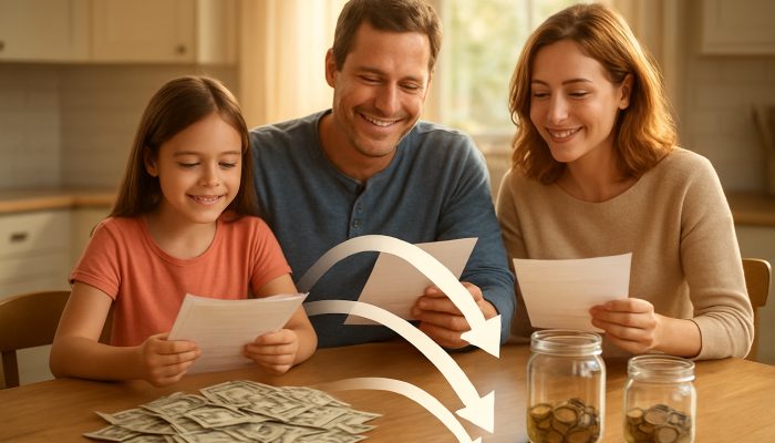 Reflecting on Your Debt Consolidation: Valuable UK Guidance | DCL Family consolidating bills into one payment at a sunlit kitchen table with savings jars