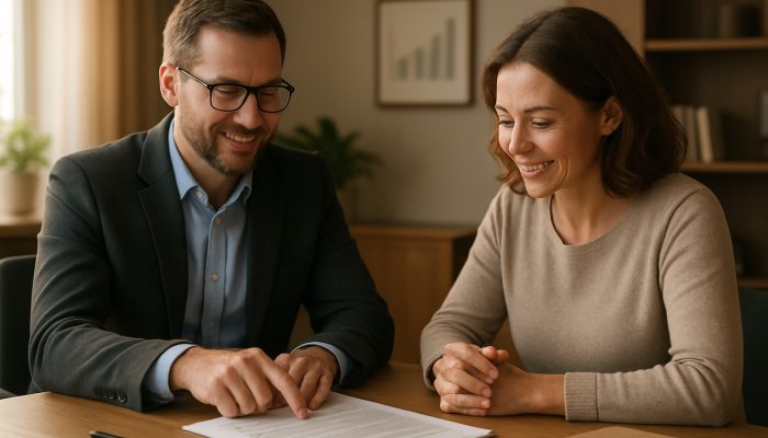 Combine Payday Loans Into a Single More Affordable Deal: Save Money Today | DCL UK debt advisor guiding borrower through consolidation documents in serene office with charts